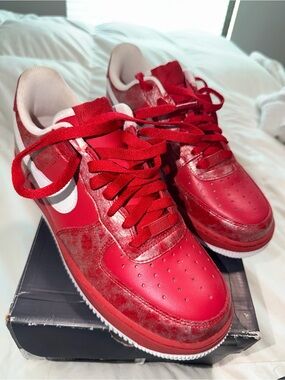Nike Air Force 1 Low Premium Red Crinkle Patent White Swoosh Men’s 8 OG Box